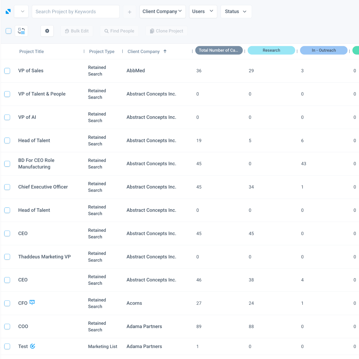 2026 New UI Projects Table View