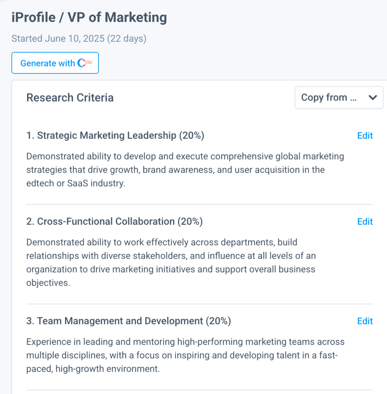 A.I Features Page Product Shot Generate Research Criteria No Menu